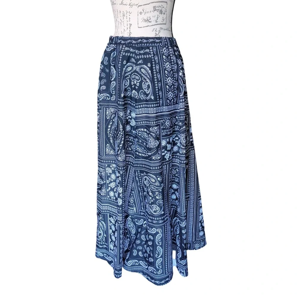 Western Boho Paisley Patchwork Bandana Print Maxi Skirt A-Line Medium Festival‎